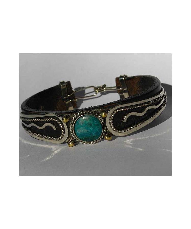 Bracelet cuir et pierre turquoise.