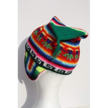 Bonnet péruvien multicolore vert