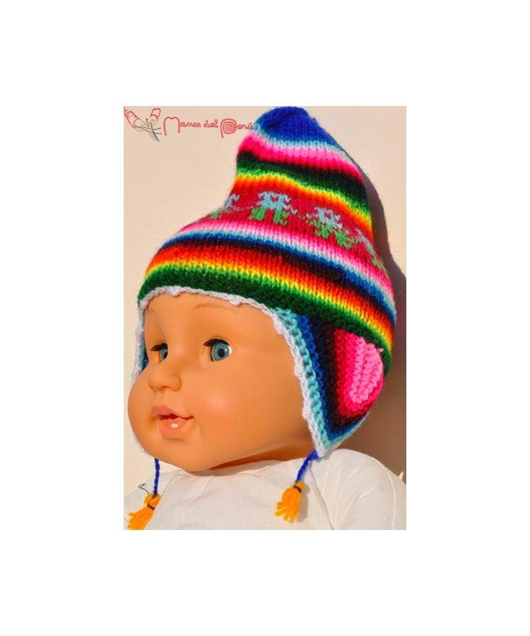Bonnet péruvien pour bébé réversible vert