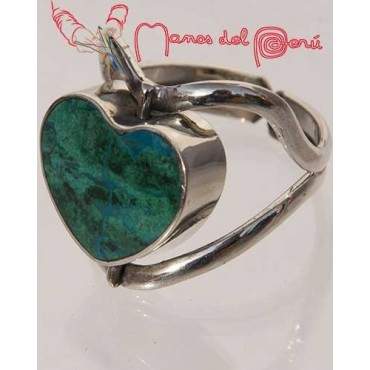 Bague coeur serpentine et turquoise