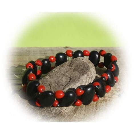 Bracelet élastique Huayruro rouge et noir