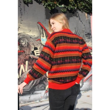 Pull-over grand taille rouge et bleu