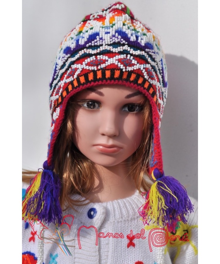 Bonnet Hiver Péruvien Fille - Cache-Oreilles Épais Tricoté Polaire 3-12 Ans