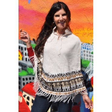 Ponchito mi-long beige chiné