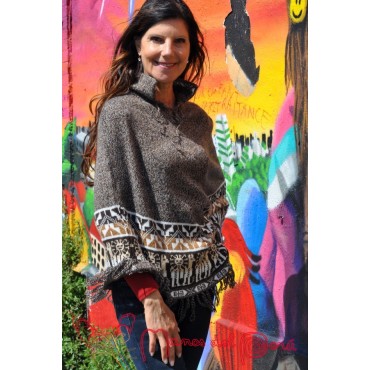 Ponchito mi-long marron chiné