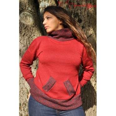 Pull col montant rouge-indien
